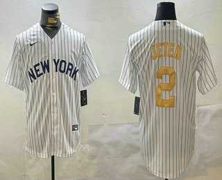 Men%27s New York Yankees #2 Derek Jeter White Pinstripe Name Fashion Cool Base Jersey->new york yankees->MLB Jersey